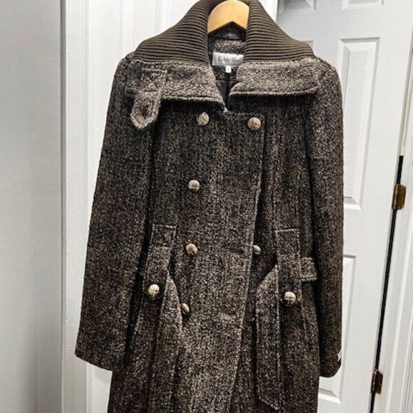 Calvin Klein Double Breast Thick Wool Jacquard Winter Coat - Picture 1 of 6